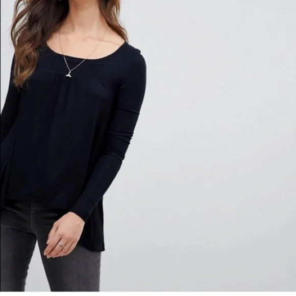 Free People Black Long Sleeve Flowy Top - Picture 4 of 9